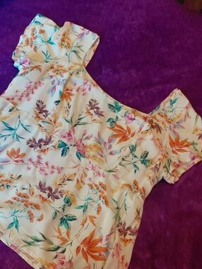 torrid Cream Floral Off-Shoulder Blouse with Multicolor Print